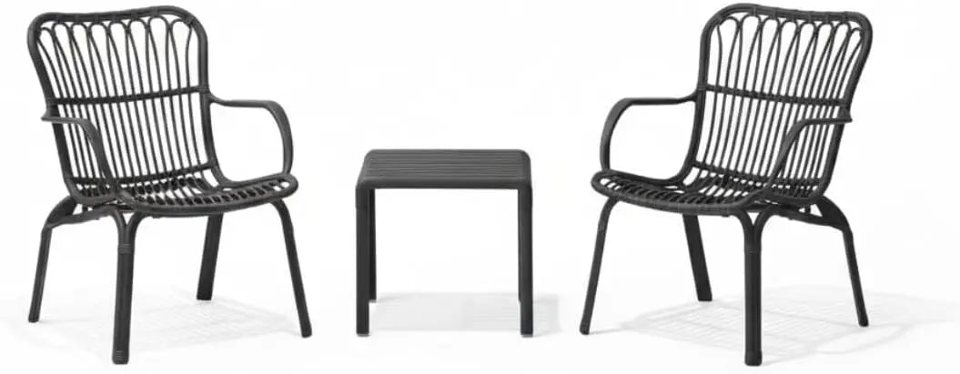 3-Piece Black Outdoor Patio Set – Contemporary Fiberglass-Reinforced Chairs with Matching Coffee Table, Weather-Resistant Furniture for Balcony & Garden**