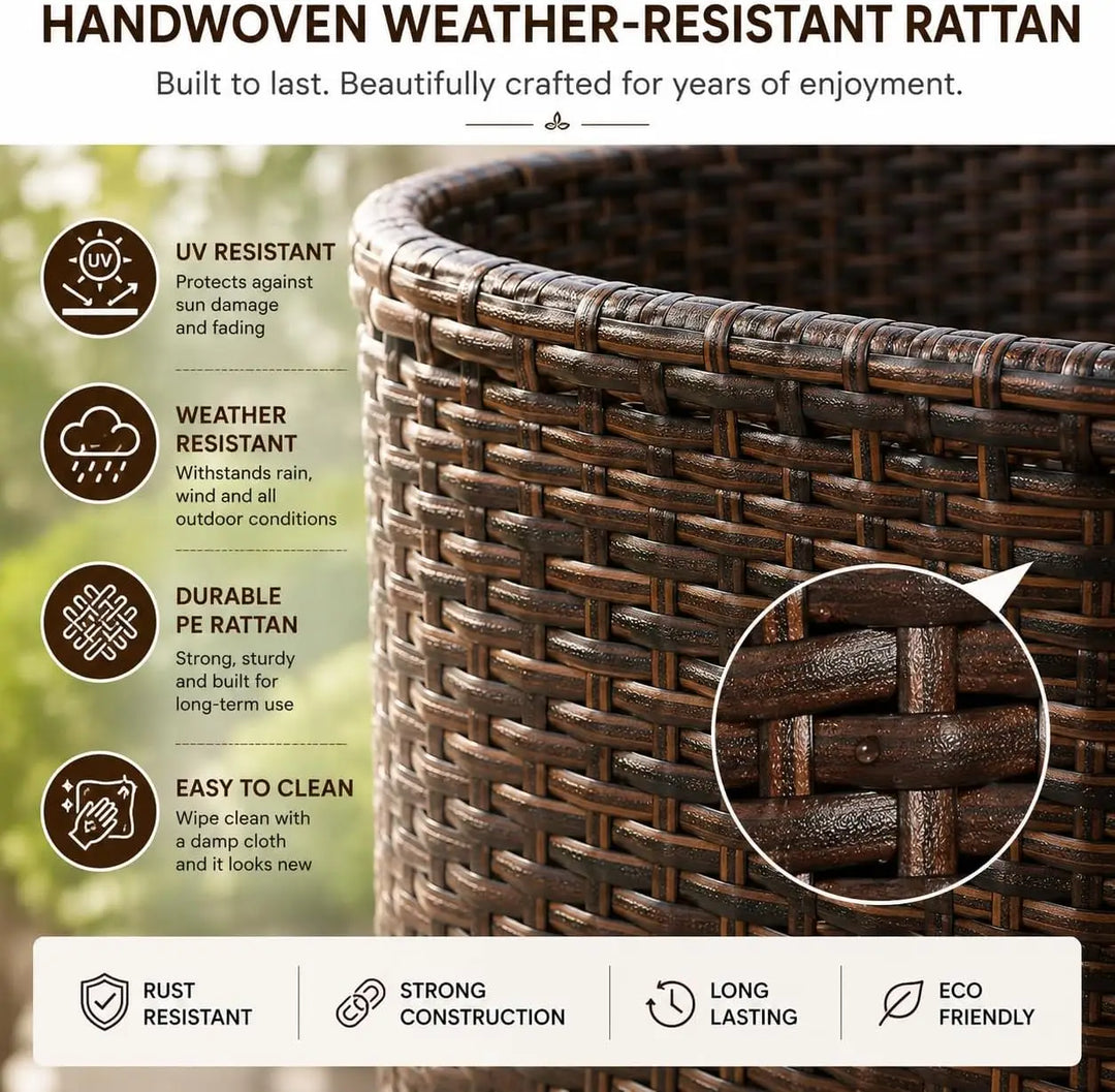 3-Piece Brown Rattan Patio Furniture Set – Cushioned Wicker Chairs with Glass-Top Coffee Table, Weather-Resistant Outdoor Seating for Garden, Balcony & Terrace**