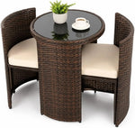 Load image into Gallery viewer, 3-Piece Brown Rattan Patio Furniture Set – Cushioned Wicker Chairs with Glass-Top Coffee Table, Weather-Resistant Outdoor Seating for Garden, Balcony &amp; Terrace**