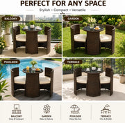 3-Piece Brown Rattan Patio Furniture Set – Cushioned Wicker Chairs with Glass-Top Coffee Table, Weather-Resistant Outdoor Seating for Garden, Balcony & Terrace**