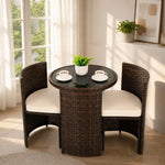 Load image into Gallery viewer, 3-Piece Brown Rattan Patio Furniture Set – Cushioned Wicker Chairs with Glass-Top Coffee Table, Weather-Resistant Outdoor Seating for Garden, Balcony &amp; Terrace**