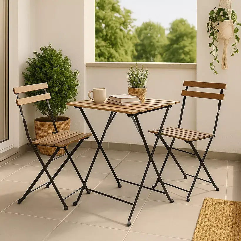 3-Piece Folding Balcony Set – Acacia Wood & Steel