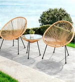 Load image into Gallery viewer, 3-Piece Outdoor Rattan Lounge Chair Set with Glass Coffee Table – Beige Acapulco Chairs for Patio, Balcony, Poolside &amp; Villa Garden