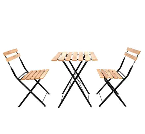 3 Piece Patio Wood Outdoor Furniture Set, includes 2 Foldable Chairs and 1 Foldable Square Table, perfect for outdoor, balcony and backyard