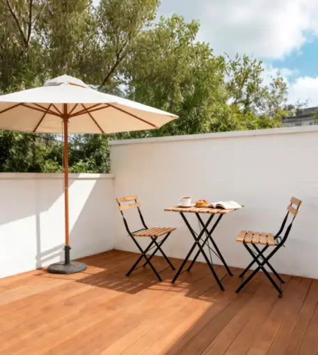 3 Piece Patio Wood Outdoor Furniture Set, includes 2 Foldable Chairs and 1 Foldable Square Table, perfect for outdoor, balcony and backyard