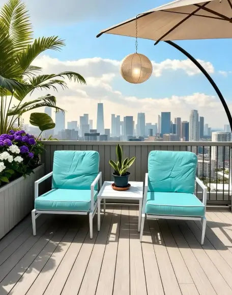 3-Piece Tiffany Blue Outdoor Furniture Chair Set & Table, Weather-Resistant Patio Furniture for Sea View, Garden & Villa, & Comfortable Outdoor Seating