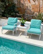 Load image into Gallery viewer, 3-Piece Tiffany Blue Outdoor Furniture Chair Set &amp; Table, Weather-Resistant Patio Furniture for Sea View, Garden &amp; Villa, &amp; Comfortable Outdoor Seating