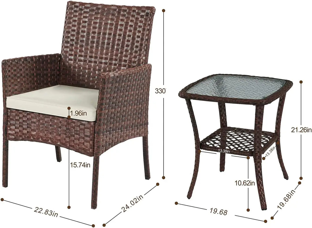 3-Piece White Rattan Outdoor Furniture Set – Wicker Chairs with Washable Cushions for Patio, Garden, Balcony & Backyard**
