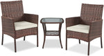 Load image into Gallery viewer, 3-Piece White Rattan Outdoor Furniture Set – Wicker Chairs with Washable Cushions for Patio, Garden, Balcony &amp; Backyard**