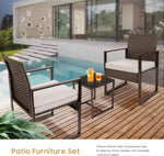 Load image into Gallery viewer, 3-Piece White Rattan Patio Furniture Set – Outdoor Wicker Sofa &amp; Chairs with Coffee Table and Washable Cushions for Garden &amp; Balcony**