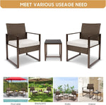 Load image into Gallery viewer, 3-Piece White Rattan Patio Furniture Set – Outdoor Wicker Sofa &amp; Chairs with Coffee Table and Washable Cushions for Garden &amp; Balcony**