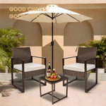 Load image into Gallery viewer, 3-Piece White Rattan Patio Furniture Set – Outdoor Wicker Sofa &amp; Chairs with Coffee Table and Washable Cushions for Garden &amp; Balcony**