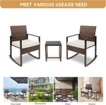 Load image into Gallery viewer, 3-Piece White Wicker Rocking Bistro Set – Outdoor Rocker Chairs with Washable Cushions &amp; Coffee Table for Patio, Garden &amp; Balcony**