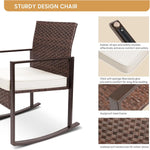 Load image into Gallery viewer, 3-Piece White Wicker Rocking Bistro Set – Outdoor Rocker Chairs with Washable Cushions &amp; Coffee Table for Patio, Garden &amp; Balcony**
