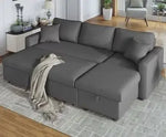 Load image into Gallery viewer, 3 Seater Sofa Bed With Cushions, L-Shaped with Storage (Grey, 210x160x95 cm)