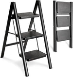 Load image into Gallery viewer, 3-Step Folding Ladder – Heavy-Duty Steel, Anti-Slip Pedals, 150kg Load Capacity (Black)