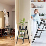 Load image into Gallery viewer, 3-Step Folding Ladder – Heavy-Duty Steel, Anti-Slip Pedals, 150kg Load Capacity (Black)