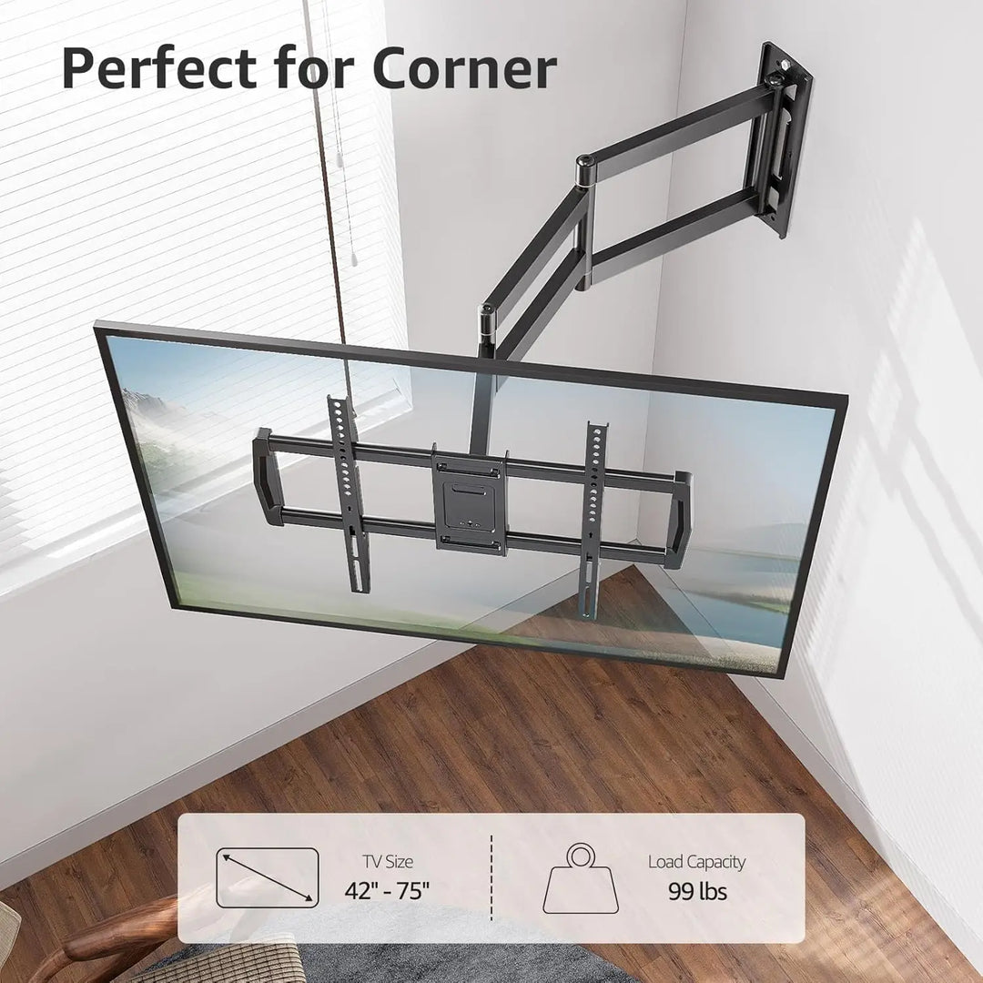 30 Inch Long Arm TV Wall Mount for Most 42-75 Inch TVs, Full Motion Corner Wall Mount TV Bracket with Extension & Tilt & Swivel Articulating Arm, Max VESA 600x400mm and Up to 99 lbs