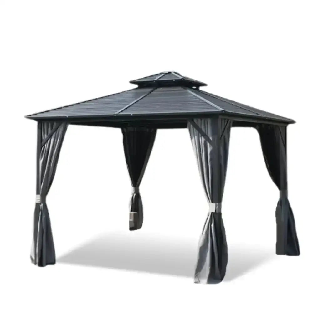 3x3m Double Roof Aluminum Gazebo - Black-GCC Home Center