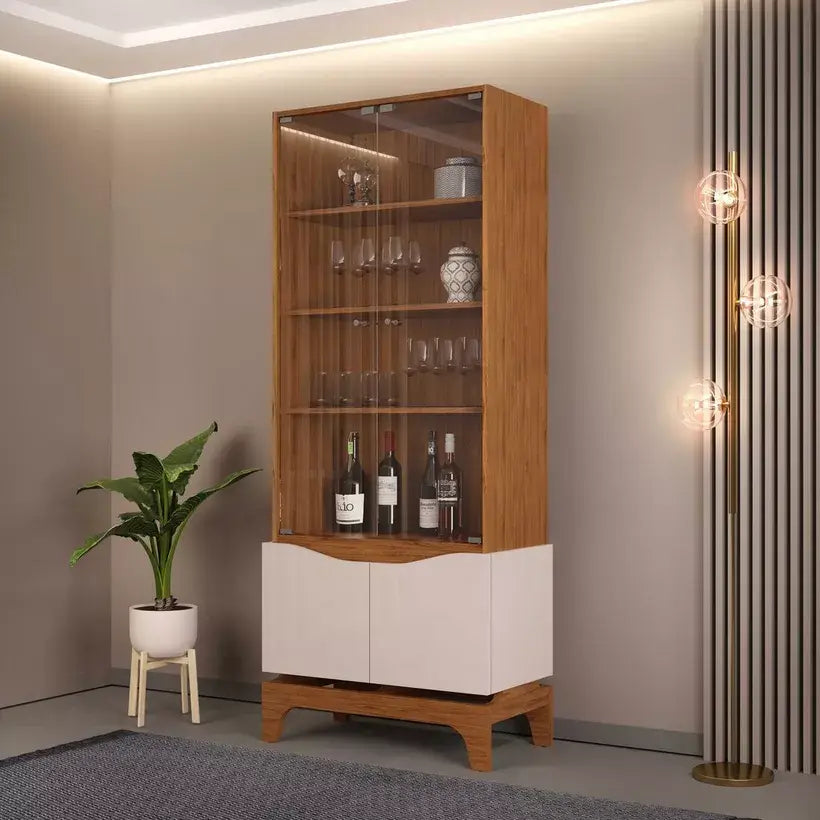 4-Door Glass Curio Cabinet With Shelf Storage Inside