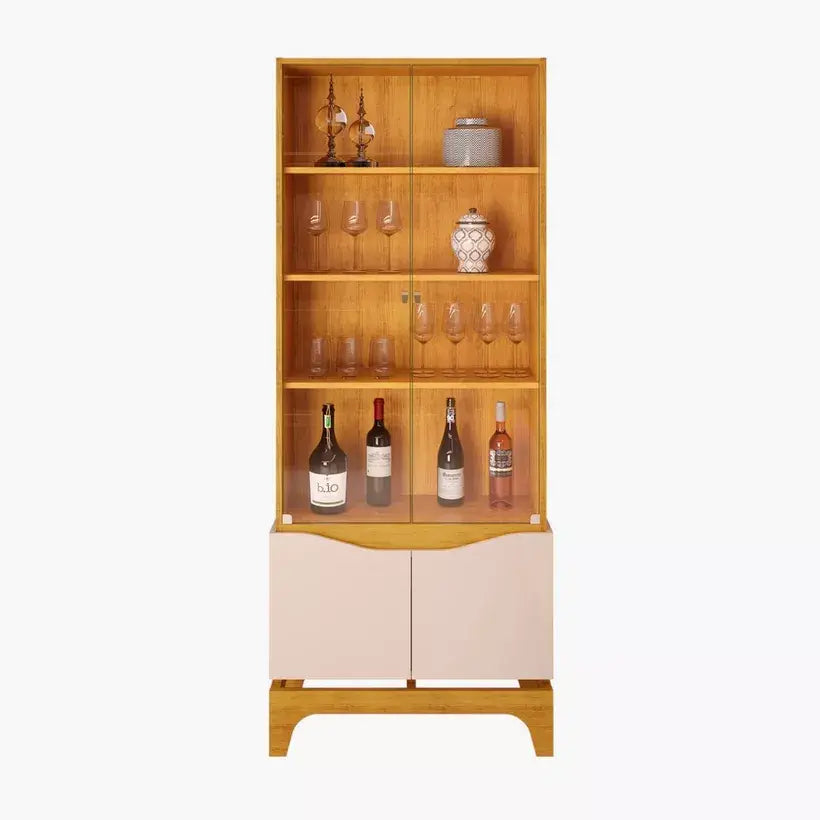 4-Door Glass Curio Cabinet With Shelf Storage Inside