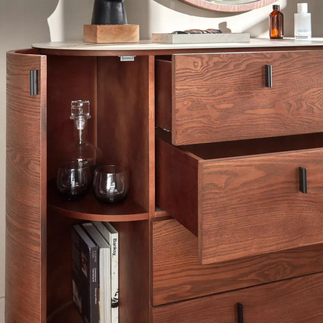 4-Drawer Dresser with Mirror, Unique Shape Vanity Table-GCC Home Center