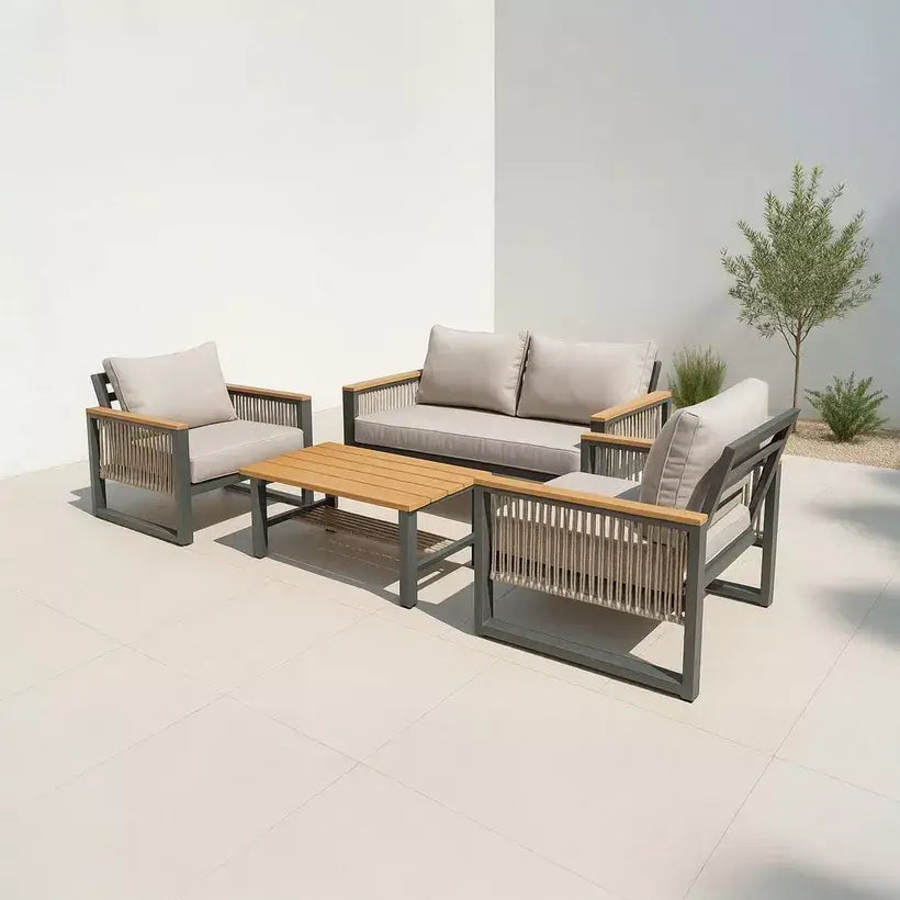4-Piece Outdoor Aluminum Sofa Set with Coffee Table and Cushion
