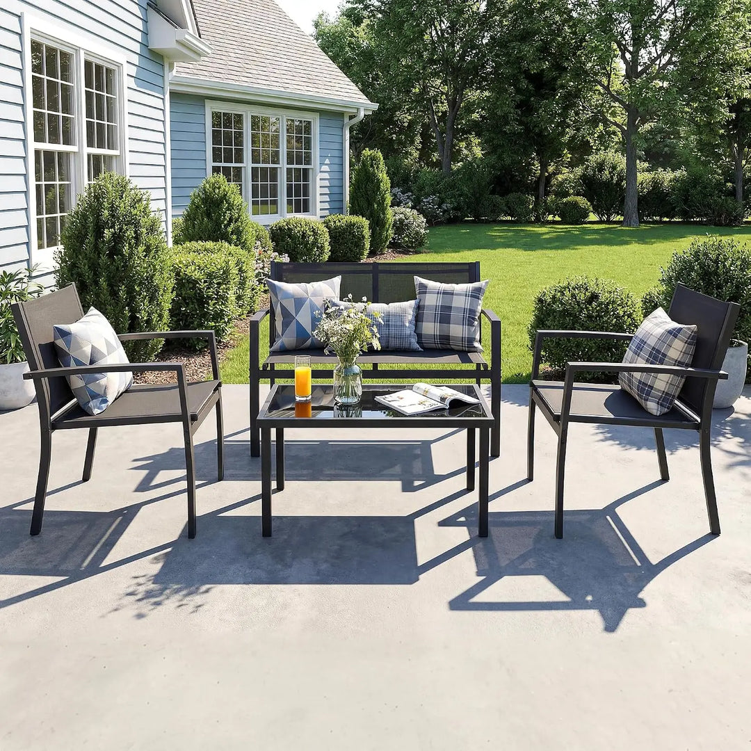 4-Piece Outdoor Garden Furniture Set – 3 Comfortable Chairs with Matching Coffee Table for Balcony, Patio, Terrace & Garden