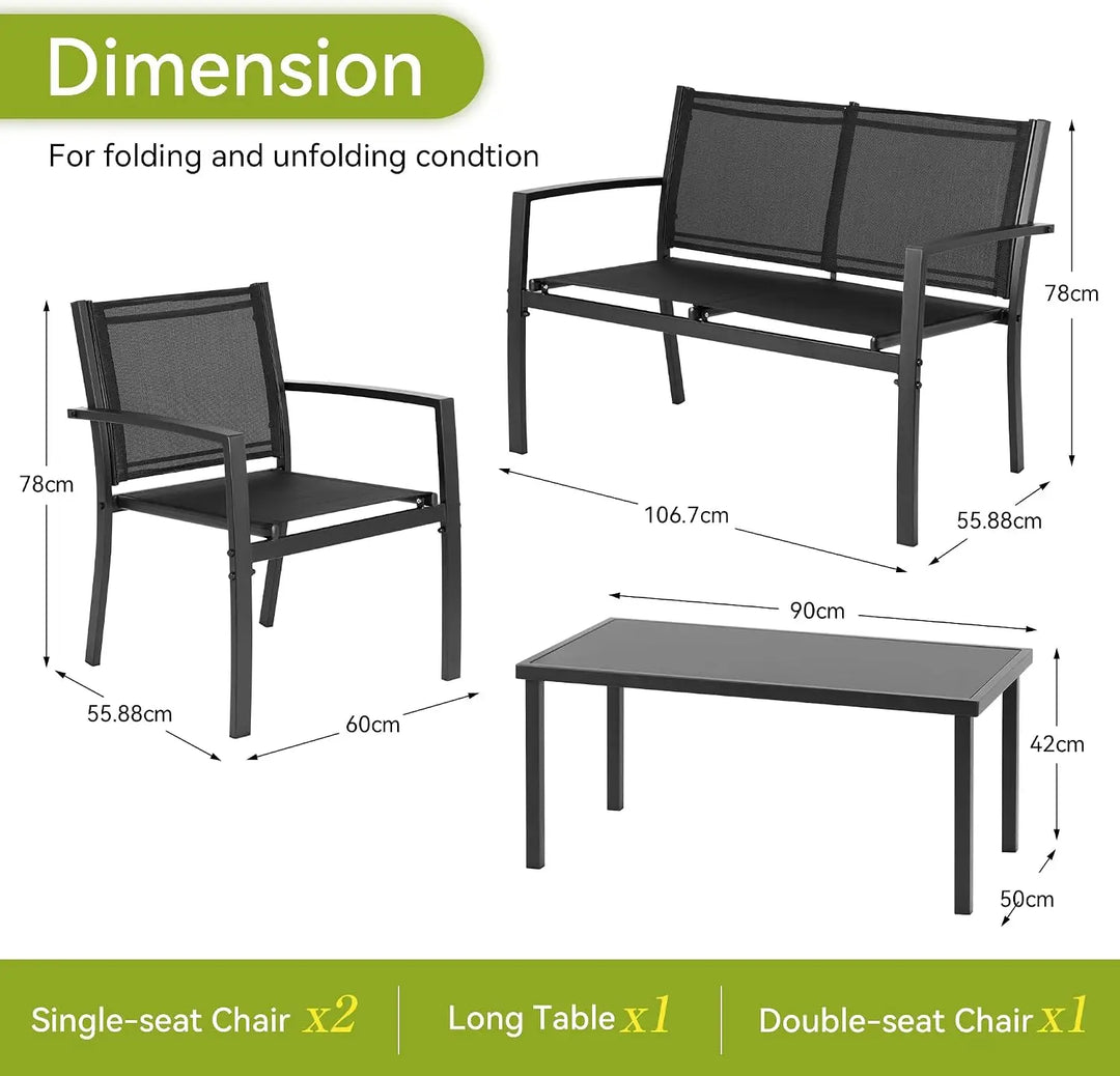 4-Piece Outdoor Garden Furniture Set – 3 Comfortable Chairs with Matching Coffee Table for Balcony, Patio, Terrace & Garden