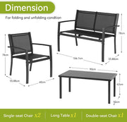 4-Piece Outdoor Garden Furniture Set – 3 Comfortable Chairs with Matching Coffee Table for Balcony, Patio, Terrace & Garden