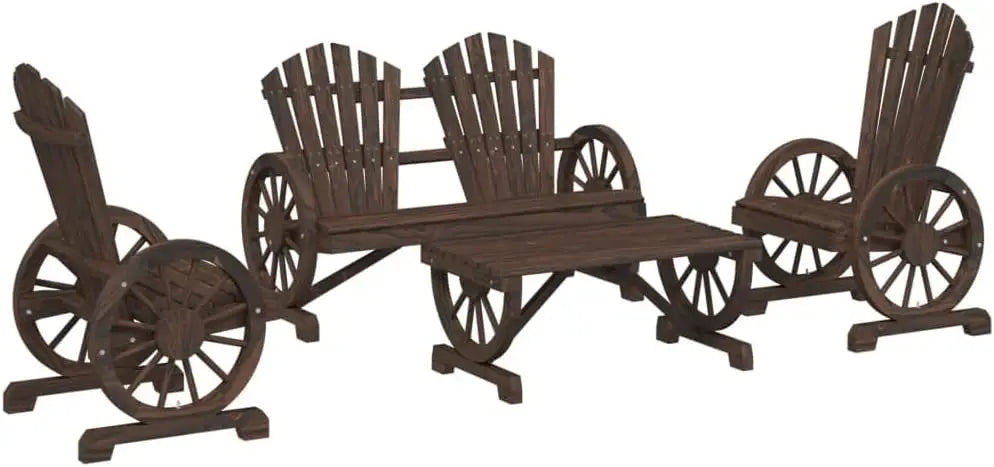4-Piece Solid Wood Garden Lounge Set – Rustic Outdoor Seating Collection with 2 Chairs, Bench & Coffee Table**