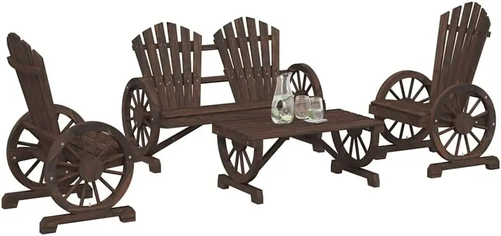 4-Piece Solid Wood Garden Lounge Set – Rustic Outdoor Seating Collection with 2 Chairs, Bench & Coffee Table**