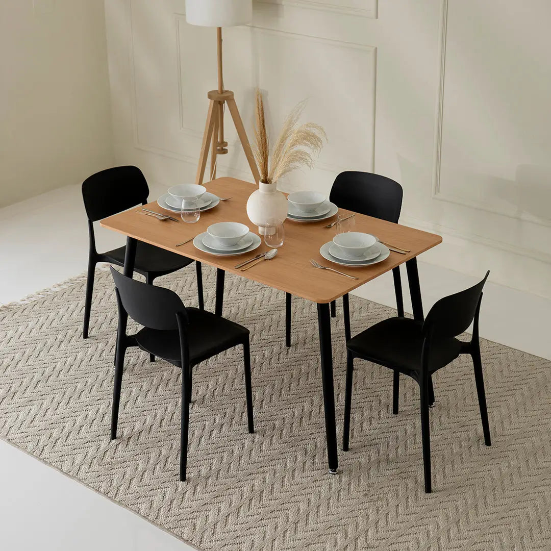 4-Seater Dining Set (Oak & Black)