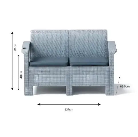 4-Seater Outdoor Sofa Set with Coffee Table & Grey Cushions – Rattan-Style Weather-Resistant Patio Furniture