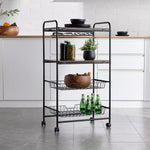 Load image into Gallery viewer, 4-Tier Rolling Kitchen Storage Trolley with 2 Shelves &amp; 2 Mesh Baskets – Space-Saving Organizer Cart