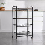 Load image into Gallery viewer, 4-Tier Rolling Kitchen Storage Trolley with 2 Shelves &amp; 2 Mesh Baskets – Space-Saving Organizer Cart