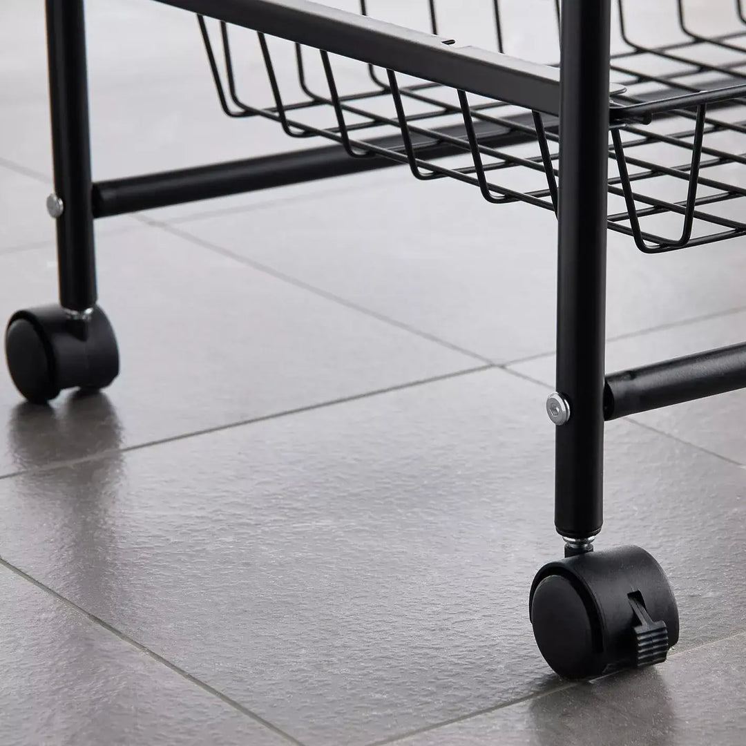 4-Tier Rolling Kitchen Storage Trolley with 2 Shelves & 2 Mesh Baskets – Space-Saving Organizer Cart