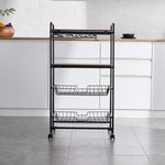 Load image into Gallery viewer, 4-Tier Rolling Kitchen Storage Trolley with 2 Shelves &amp; 2 Mesh Baskets – Space-Saving Organizer Cart