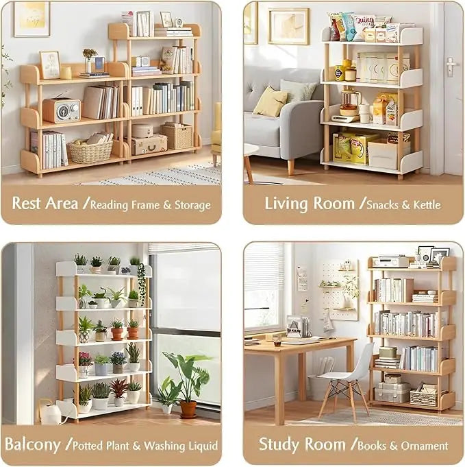 4-Tier Wooden Open Bookcase (Oak) – Modern Bookshelf with Solid Wood Frame