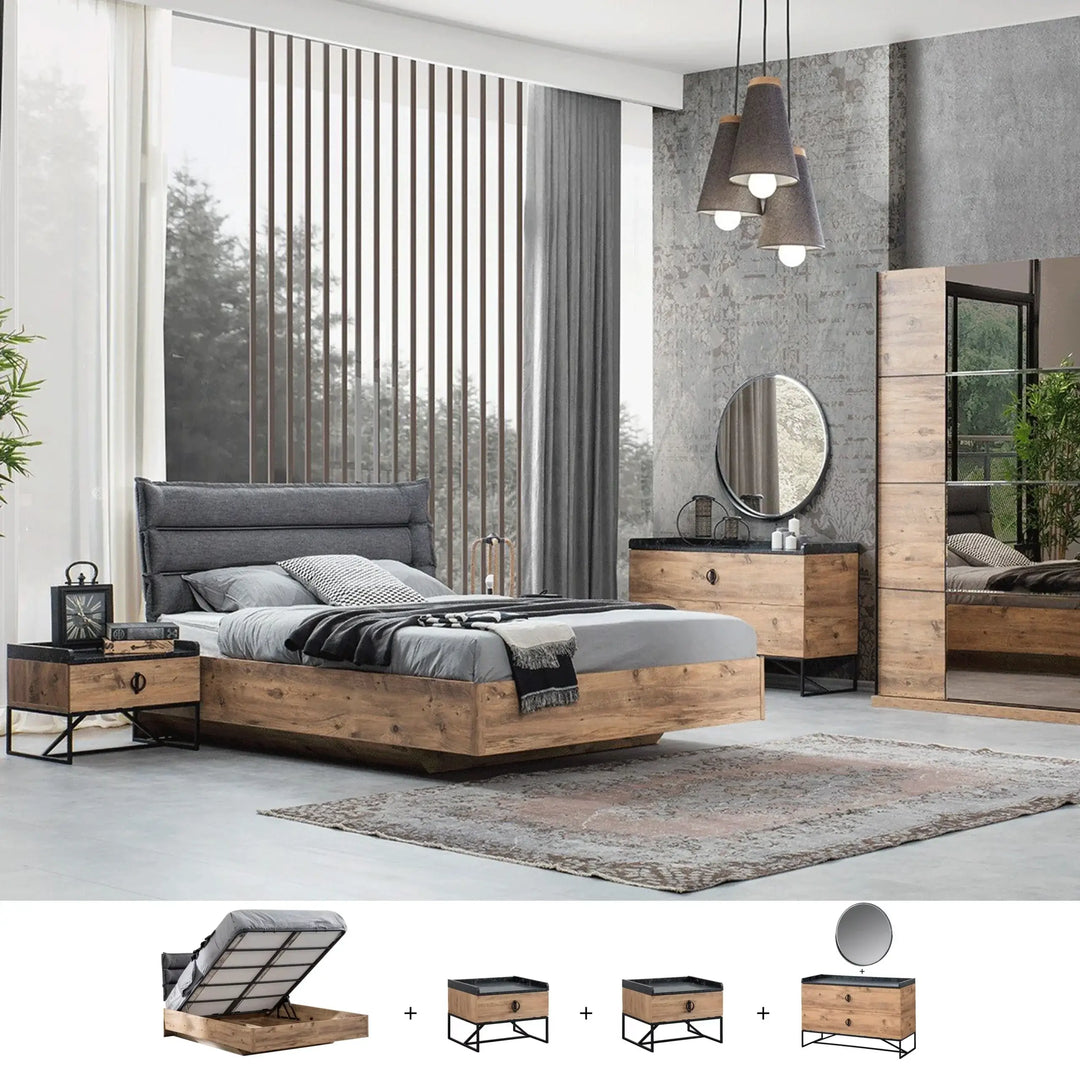5 Pcs Queen Bedroom Set (With Hydraulic Storage) – Brown