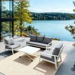 Load image into Gallery viewer, 5-Piece Aluminum Outdoor Sofa Set with Up and Down Table ,Waterproof Beige Cushions, Patio Furniture For Garden,Balcony And Villa