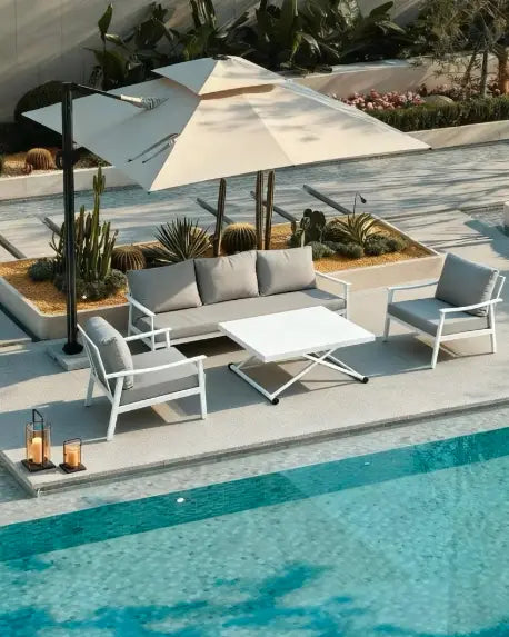 5-Piece Aluminum Outdoor Sofa Set with Up and Down Table ,Waterproof Beige Cushions, Patio Furniture For Garden,Balcony And Villa