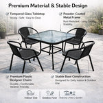 Load image into Gallery viewer, 5-Piece Black Garden Dining Set – Outdoor Table with Tempered Glass Top &amp; 4 Designer Chairs, Weather-Resistant Patio, Balcony &amp; Terrace Furniture**