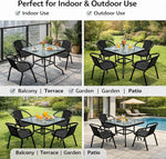 Load image into Gallery viewer, 5-Piece Black Garden Dining Set – Outdoor Table with Tempered Glass Top &amp; 4 Designer Chairs, Weather-Resistant Patio, Balcony &amp; Terrace Furniture**
