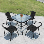 Load image into Gallery viewer, 5-Piece Black Garden Dining Set – Outdoor Table with Tempered Glass Top &amp; 4 Designer Chairs, Weather-Resistant Patio, Balcony &amp; Terrace Furniture**