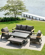 Load image into Gallery viewer, 5-Seater Aluminum Outdoor Sofa Set with High Dining Table &amp; Bench – Weather-Resistant Patio Furniture for Garden, Balcony &amp; Poolside