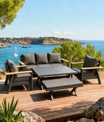 Load image into Gallery viewer, 5-Seater Aluminum Outdoor Sofa Set with High Dining Table &amp; Bench – Weather-Resistant Patio Furniture for Garden, Balcony &amp; Poolside
