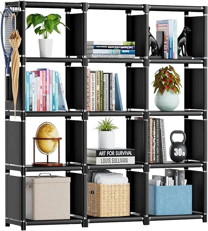 6-Cube Storage Organizer Book Shelf – DIY Metal Bookcase with Portable Design (Black, Matte Finish)