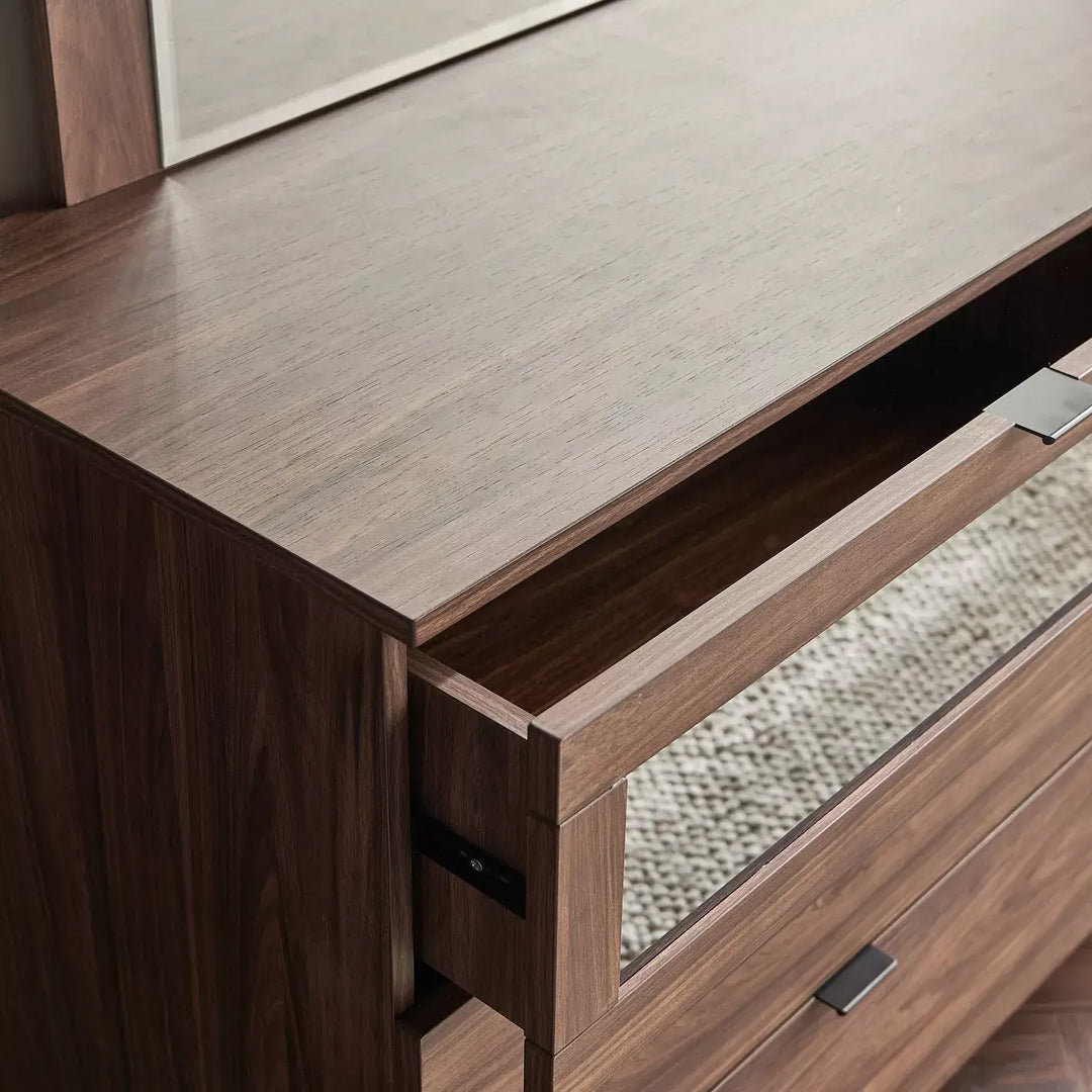 6-Drawer Dresser With Mirror, Elegant Design Wood Dressing Table With Glass On The Drawers-GCC Home Center