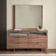 6-Drawer Dresser With Mirror, Elegant Design Wood Dressing Table With Glass On The Drawers-GCC Home Center